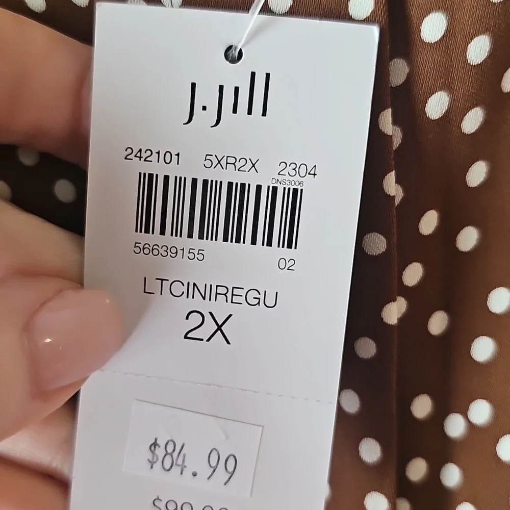 J. Jill Sz 2X Wearever Easy-Care Woven Wide-Leg Crops Brown White Polka Dot WP62_7